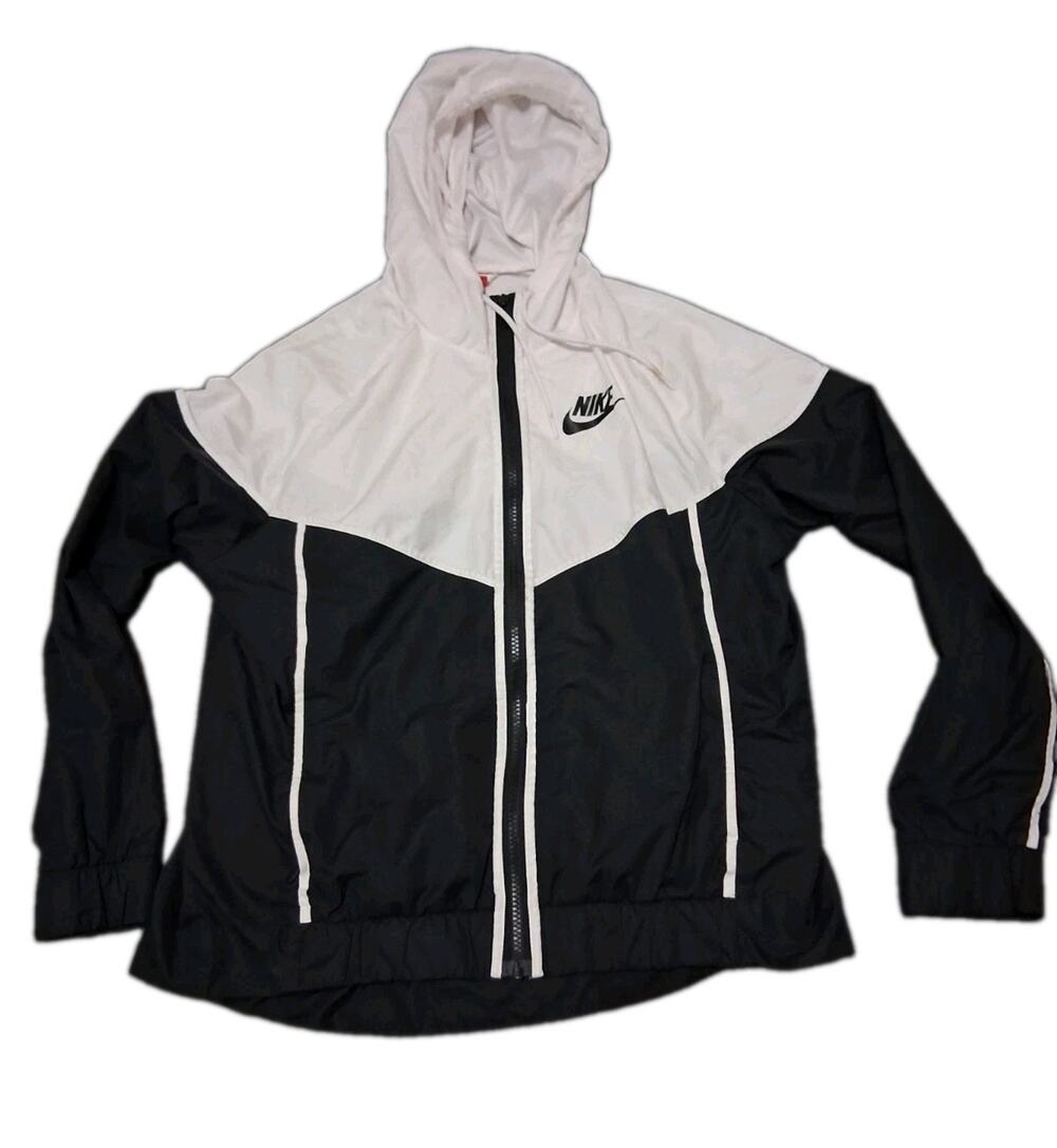 Nike Windrunner Jacket Womens Large Black White Chevron Mesh Lined Full